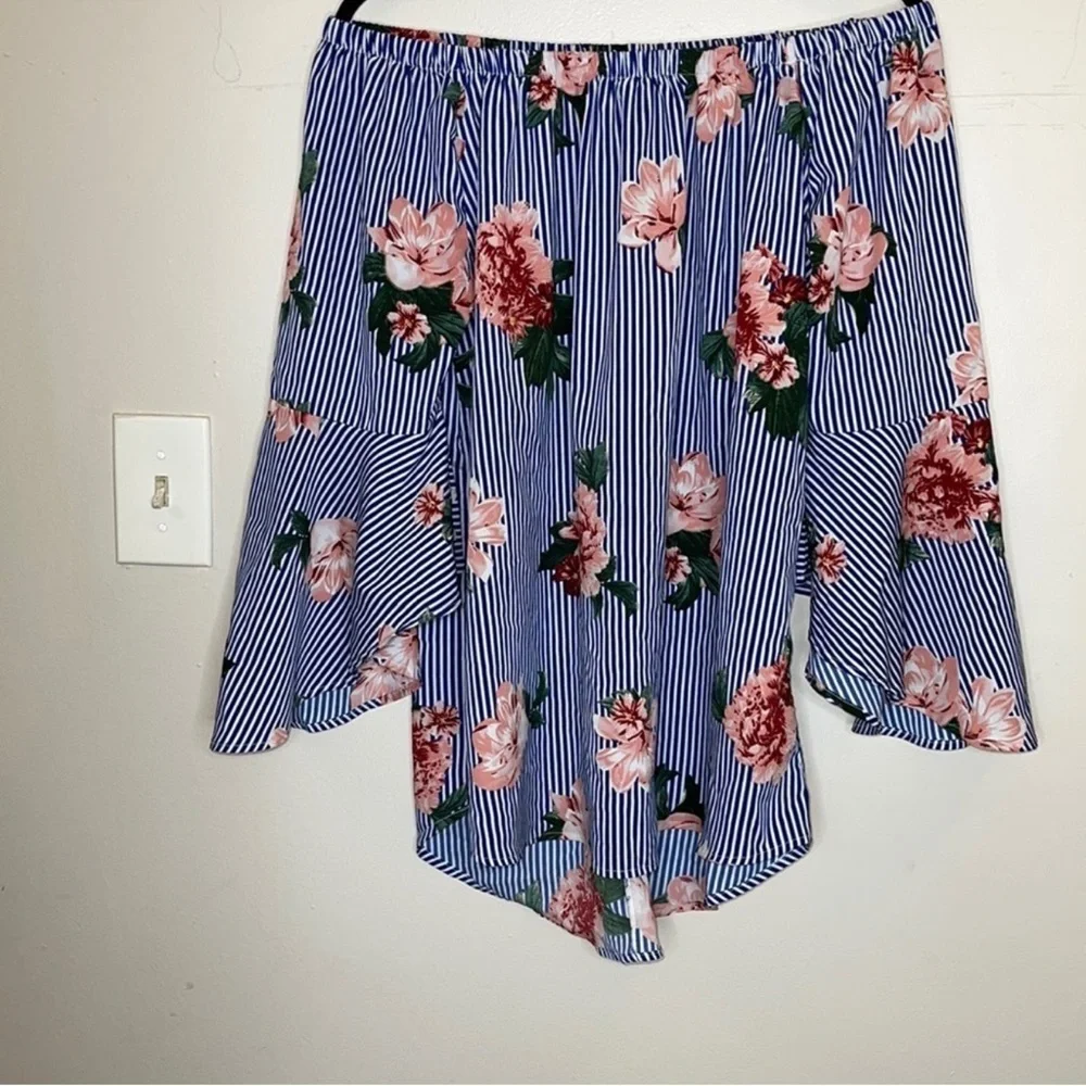 MPH Collection Chic Floral and Striped Women's Off Shoulder Top Size 1X